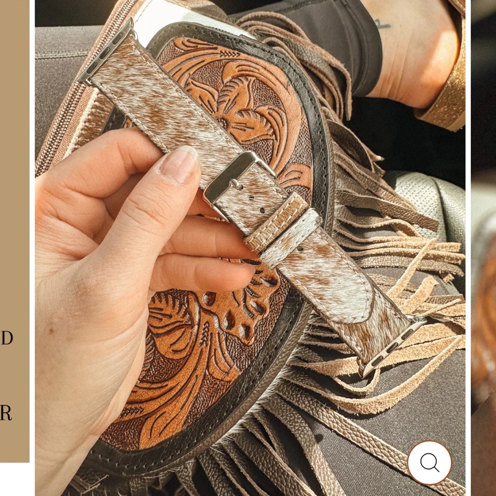 Brown and White Cowhide Apple Watch Band